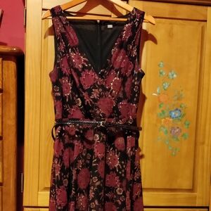 COPY - Tommy Hilfiger Maroon Floral Belted Dress